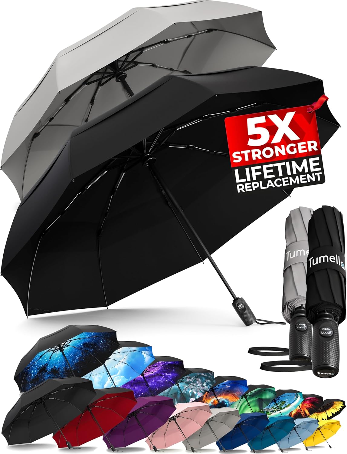 Thumbnail 6 de TUMELLA Strongest Windproof Travel Umbrella 42in ☔