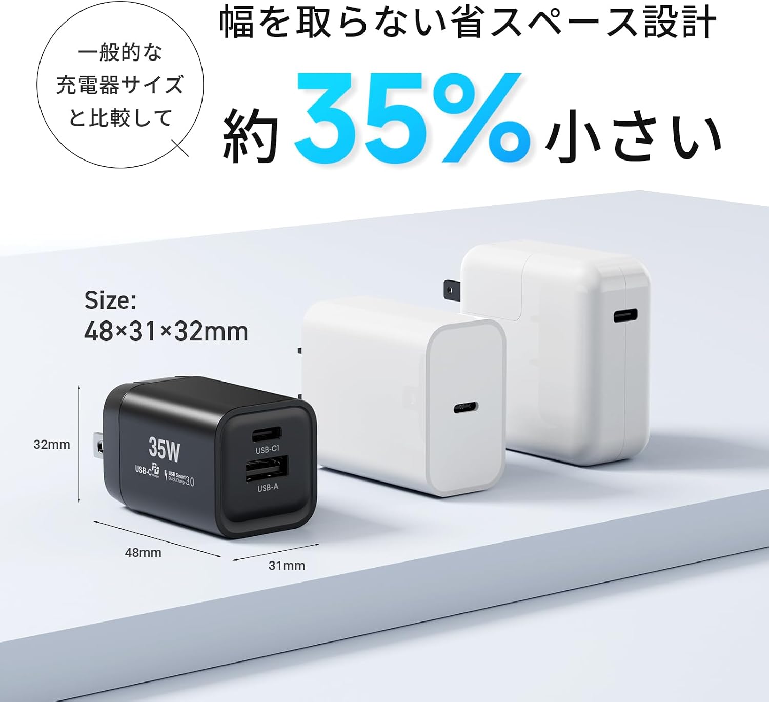 Detalle 2 de 山善 YPD-35CA USB充電器 35W PD対応・2ポート・GaN採用
