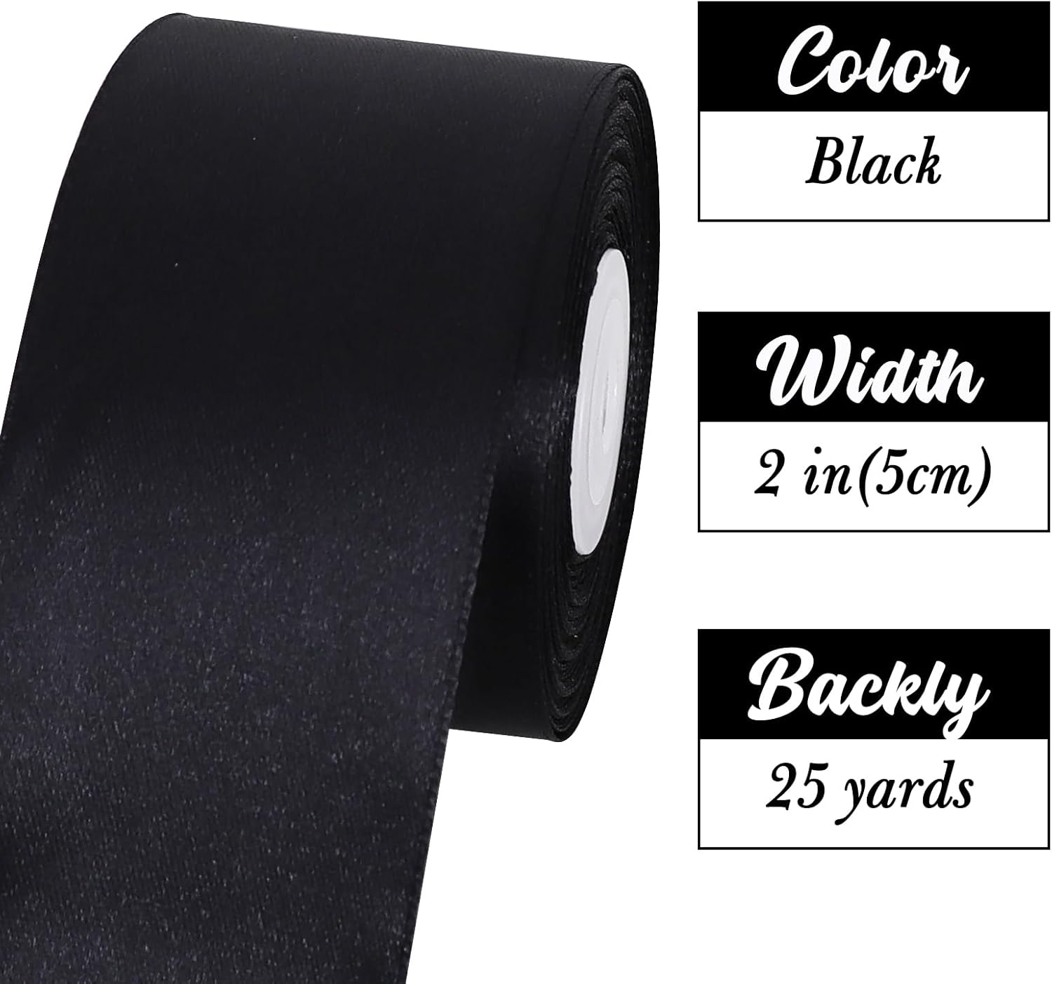 Thumbnail 2 de TONIFUL breites schwarzes Satinband (5,1 cm x 22,8 m) – einseitig glänzend, für Deko, Schleifen und Geschenkverpackung
