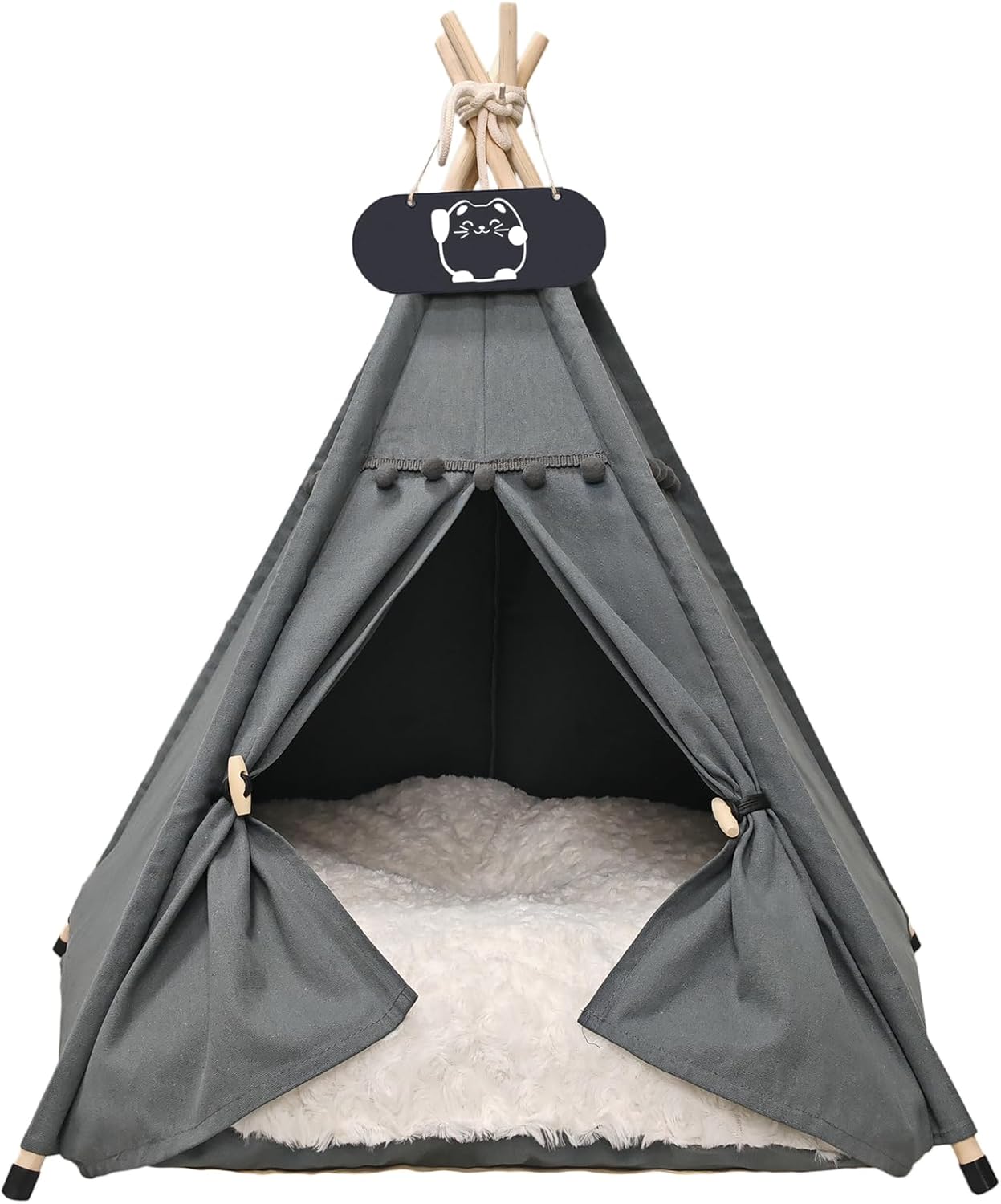 Whiwhi Tipi Zelt für Haustiere – Luxus Hundehöhle mit abnehmbarem Doppel-Kissen, 60x60x70 cm