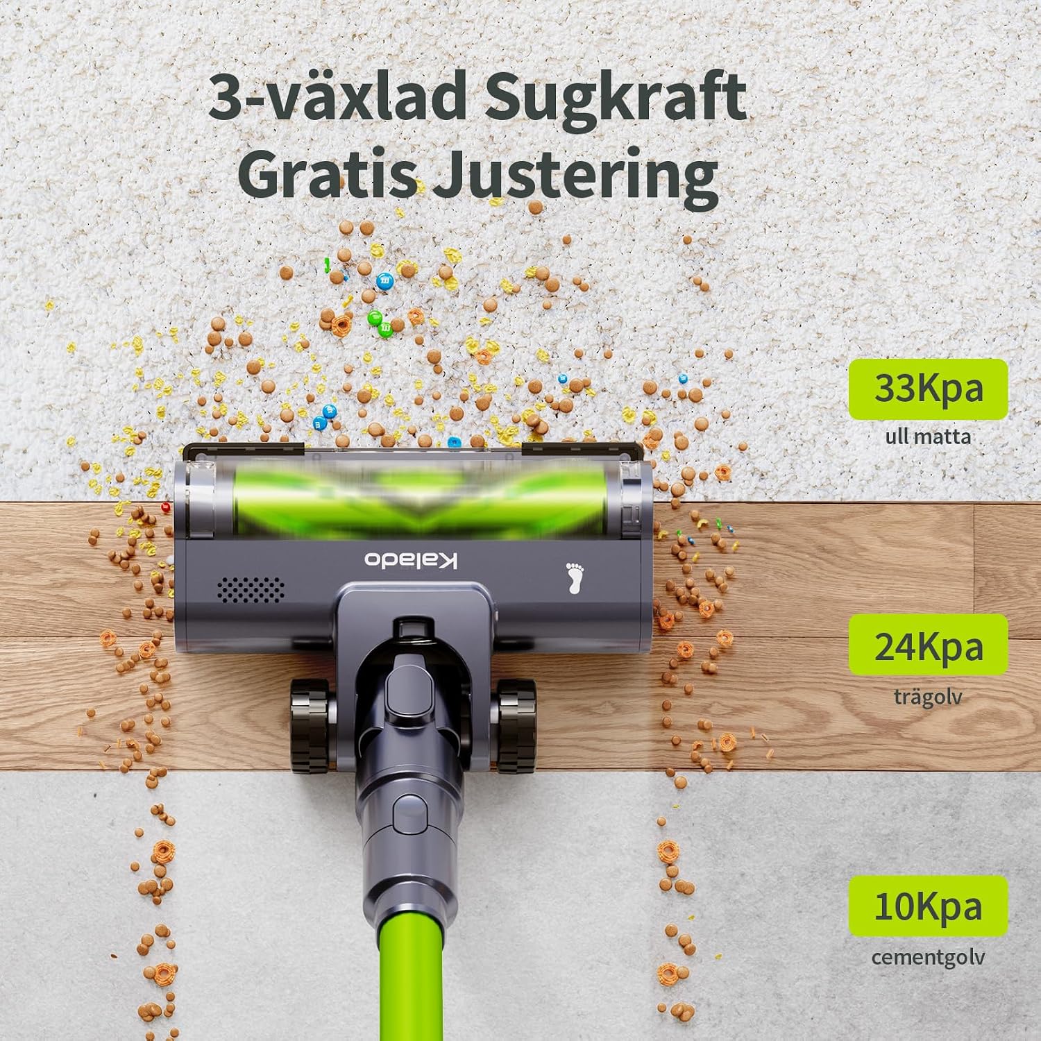 Detalle 2 de kalado KCV600 sladdlös skaftdammsugare, 480 W, 33 kPa och LED-display