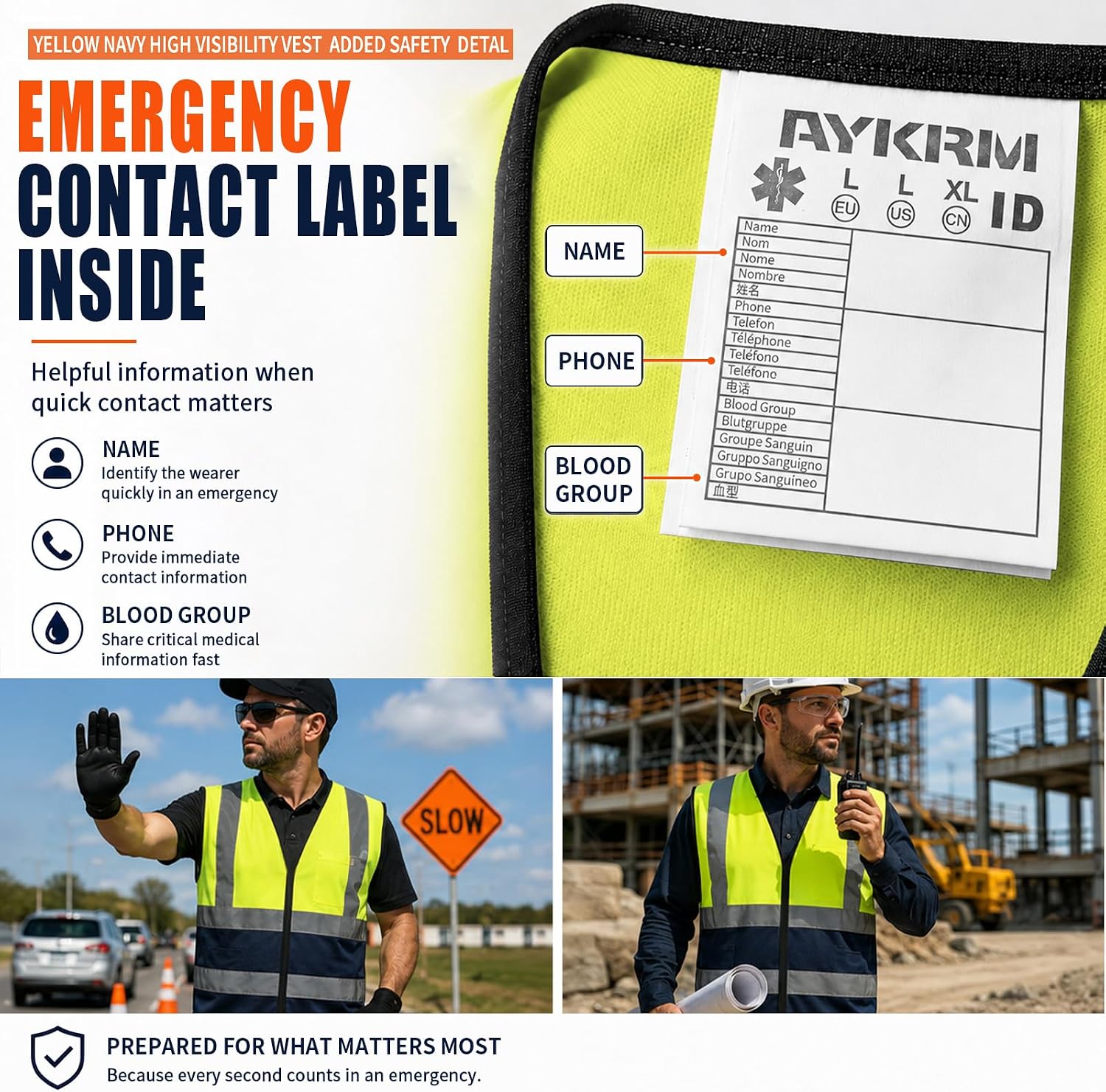 Detalle de AYKRM High-Visibility Safety Vest, XS–8XL