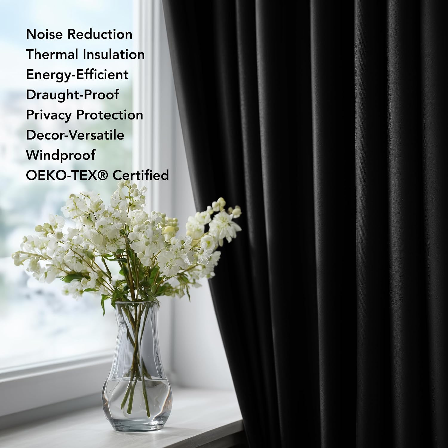 Thumbnail 3 de Deconovo 2 Blackout Curtains, Black, 2 Panels, 42 x 72 Inch