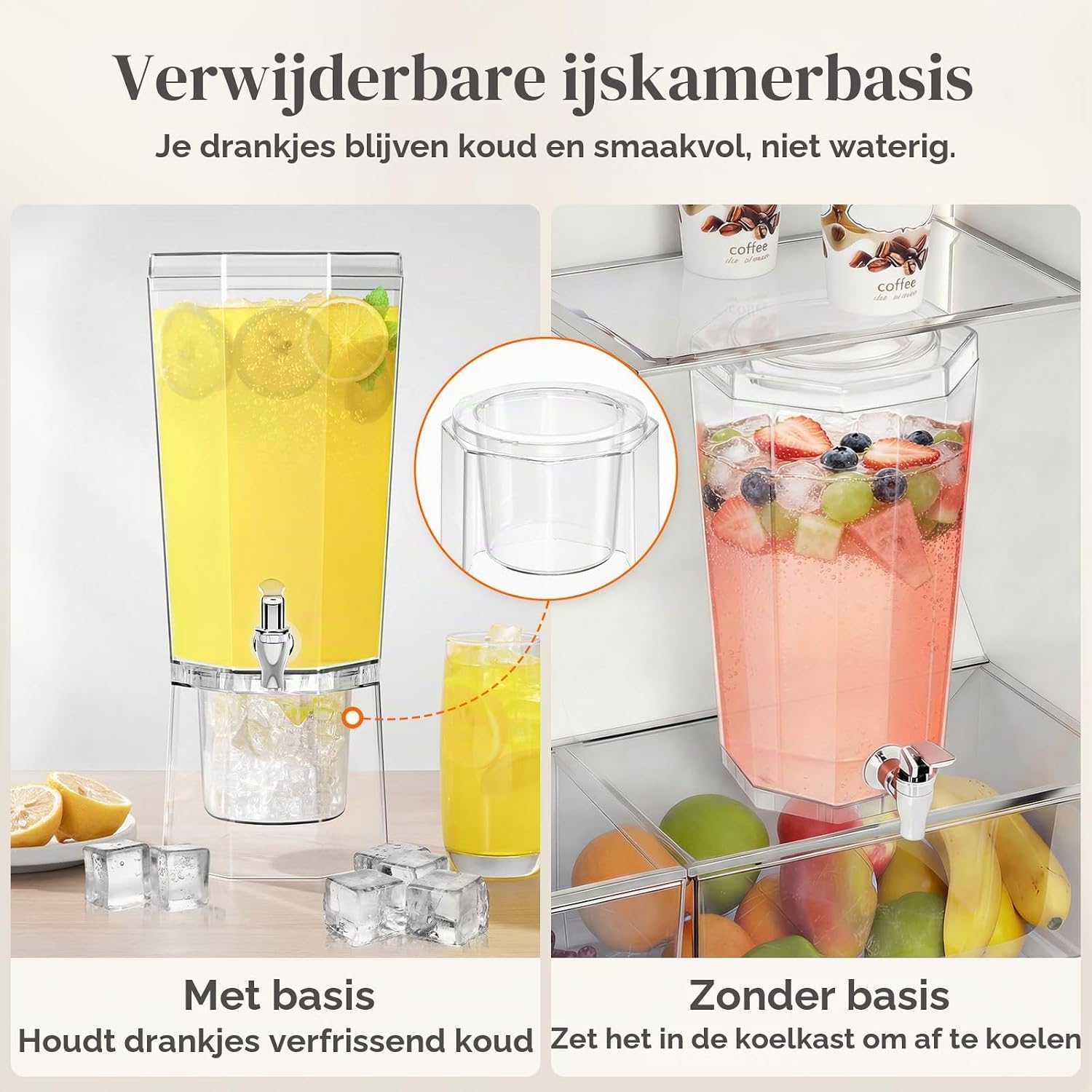 Detalle 1 de Lifewit 24319 drankdispenser 4 liter met tapkraan en ijscompartiment