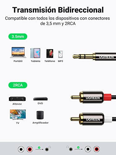Thumbnail 2 de UGREEN Cable Jack 3.5mm a 2 RCA HiFi (5m) — Audio Estéreo para Móvil, TV y Altavoces