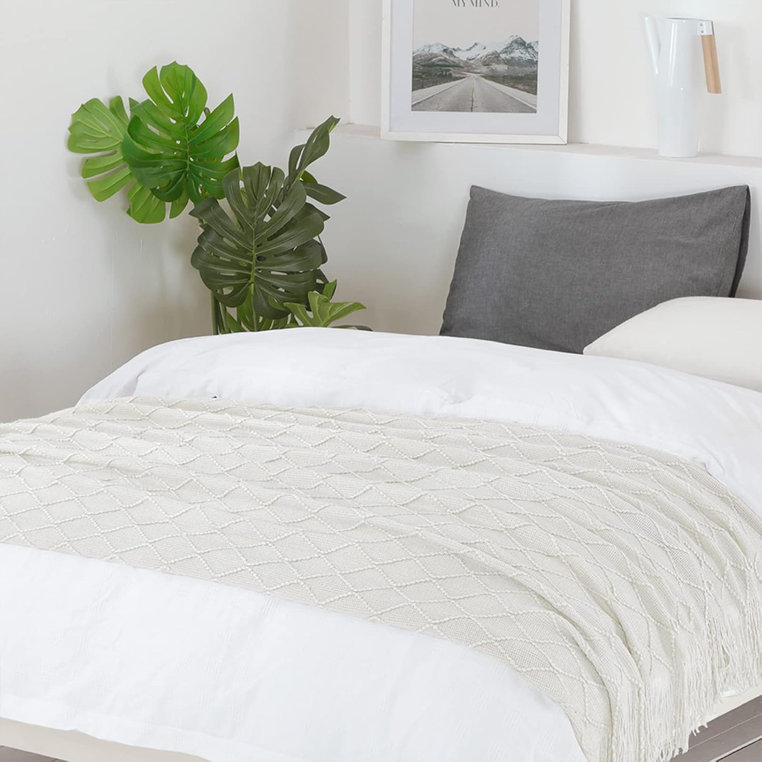Detalle 2 de BOURINA Beige Throw Blanket 50x60 Inches knit blanket 🛋