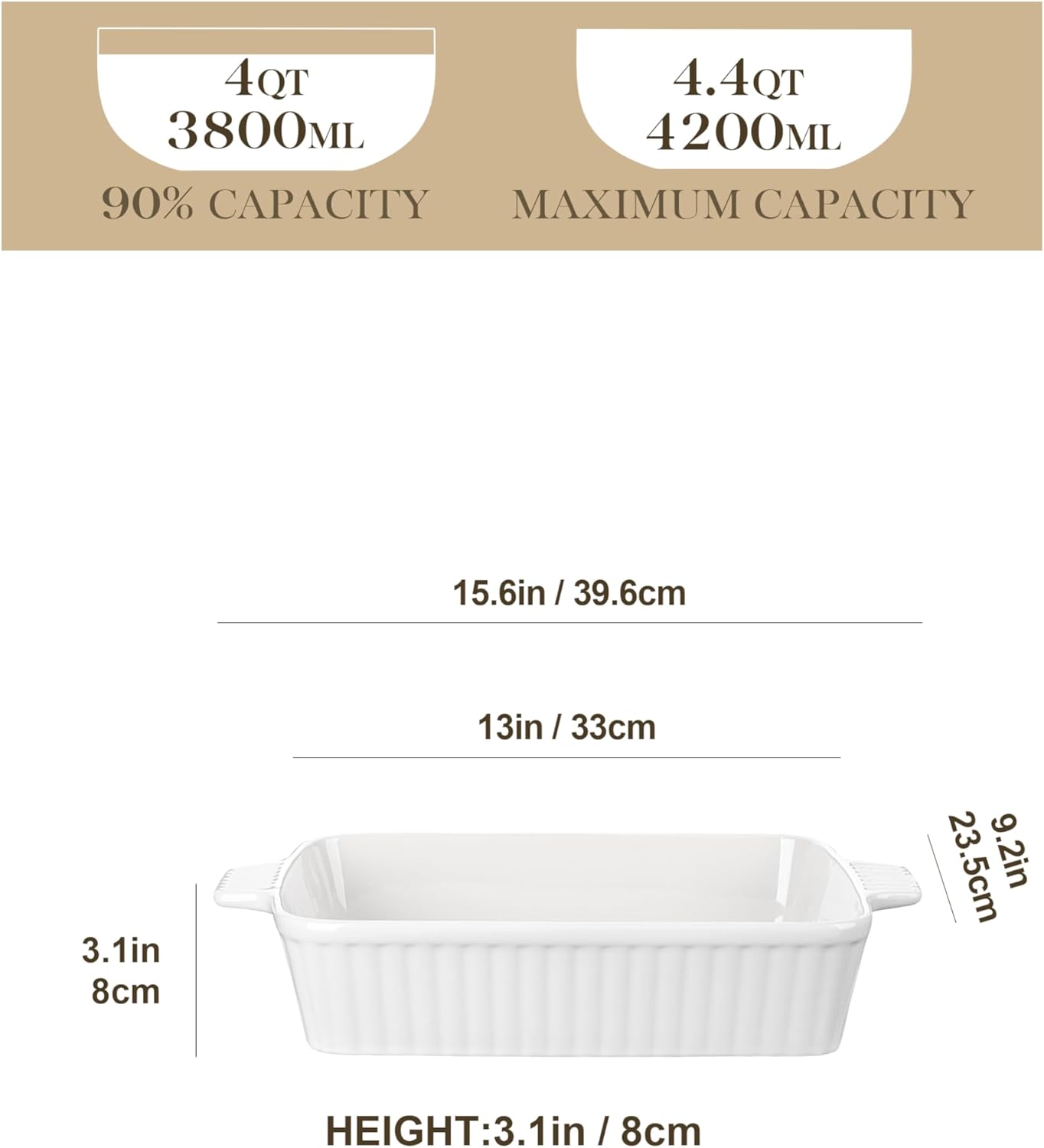 Detalle 2 de MALACASA BAKE-BAKE 9x13 Ceramic Baking Dish 4.4 QT 🍽