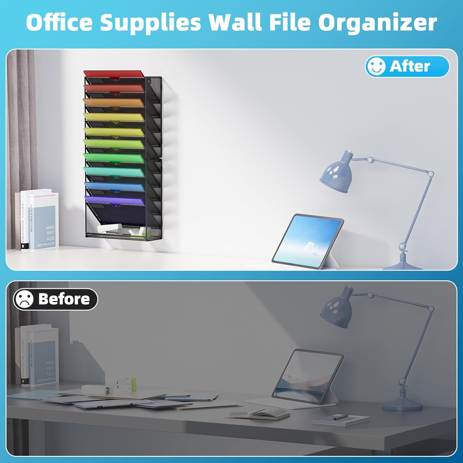 Detalle de Marbrasse 11 tier - Black Wall File Holder, Metal Mesh, Powder-Coated Finish
