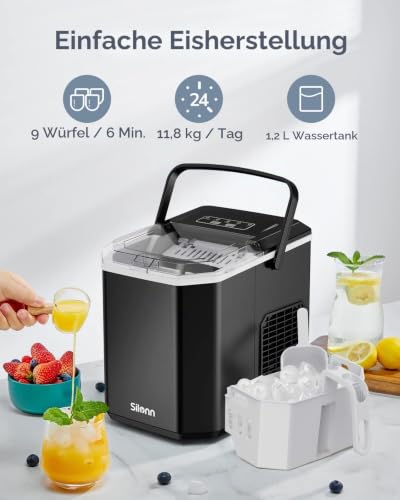 Detalle de Silonn Eiswürfelmaschine mit Griff – tragbar, selbstreinigend und kompakt