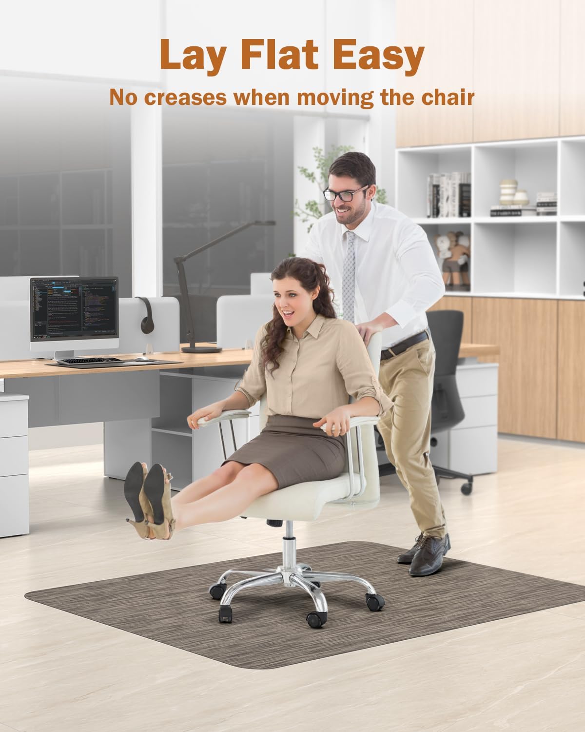 Detalle 2 de Blvornl Office Chair Mat, 50" x 63" PVC Hard Floor Protector, Dark Brown