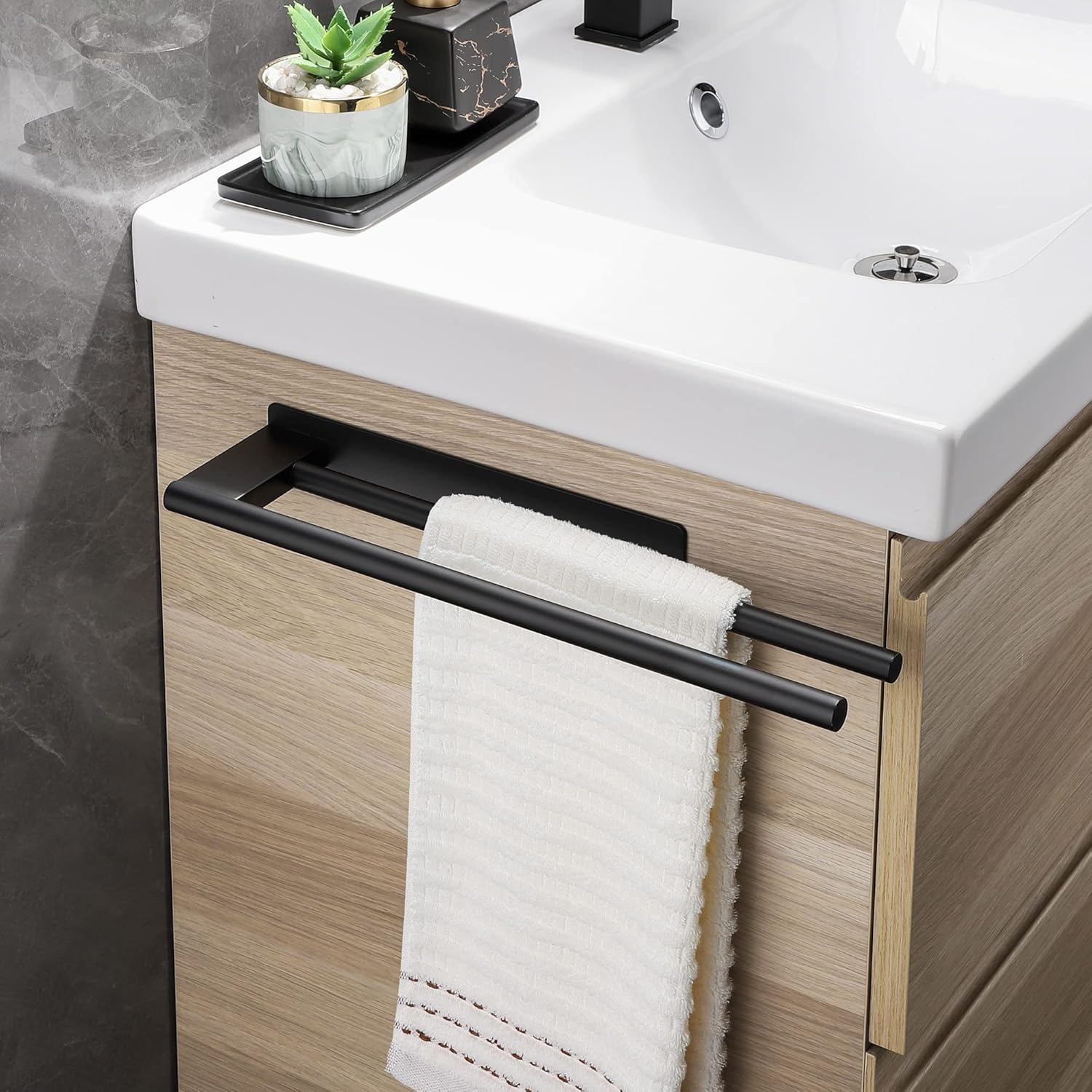 Thumbnail 1 de Gsocel Porta Asciugamani Bagno Adesivo in Acciaio Inox a 2 Bracci, 39 cm, Nero