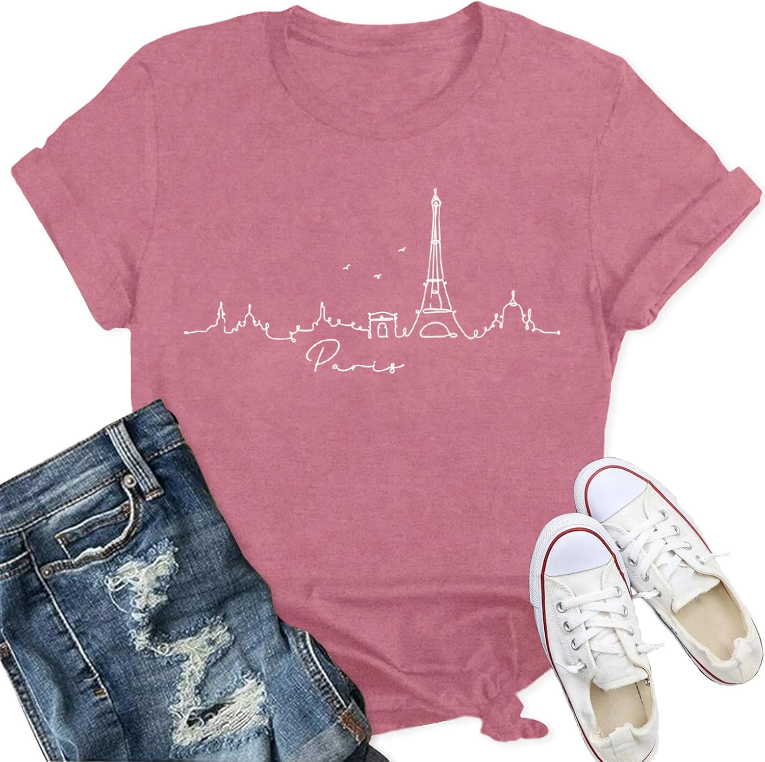 Thumbnail 6 de Qskall Women's Paris T Shirts Travel in France Tee – Eiffel Tower Bonjour Top