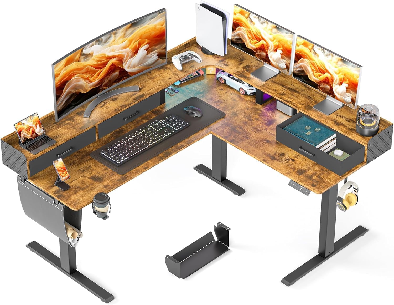 Detalle de WALKINGDESK ETSLI22 63-Inch L-Shaped Electric Standing Desk, Rustic Brown