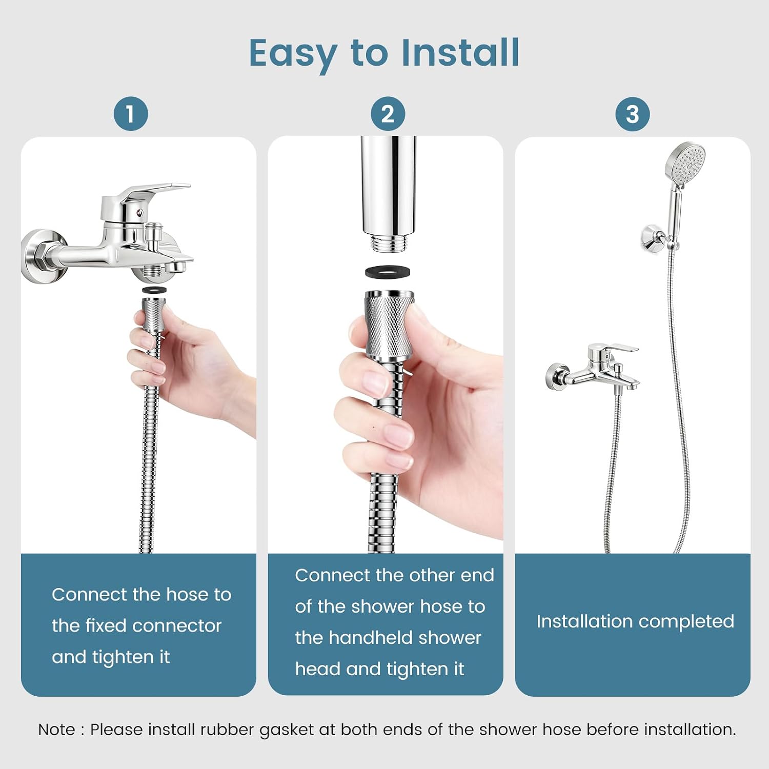 Detalle 2 de FEELSO Stainless Steel Shower Hose 1.8m: Leakproof, Anti-Kink, High-Pressure Replacement