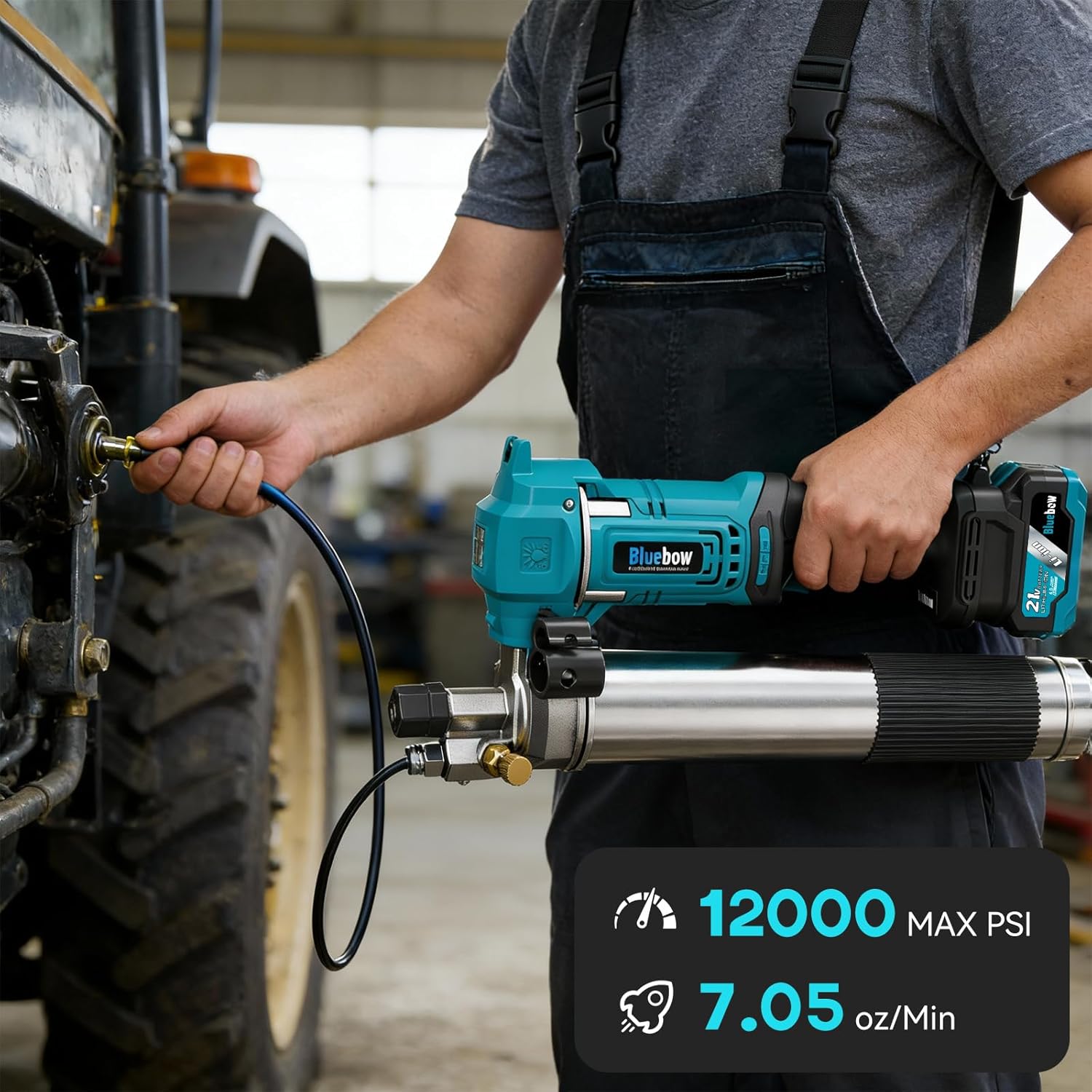 Thumbnail 1 de Bluebow 21V Cordless Electric Grease Gun Kit with 12,000 PSI High Pressure (2x4.0Ah) and 39.4" Hose