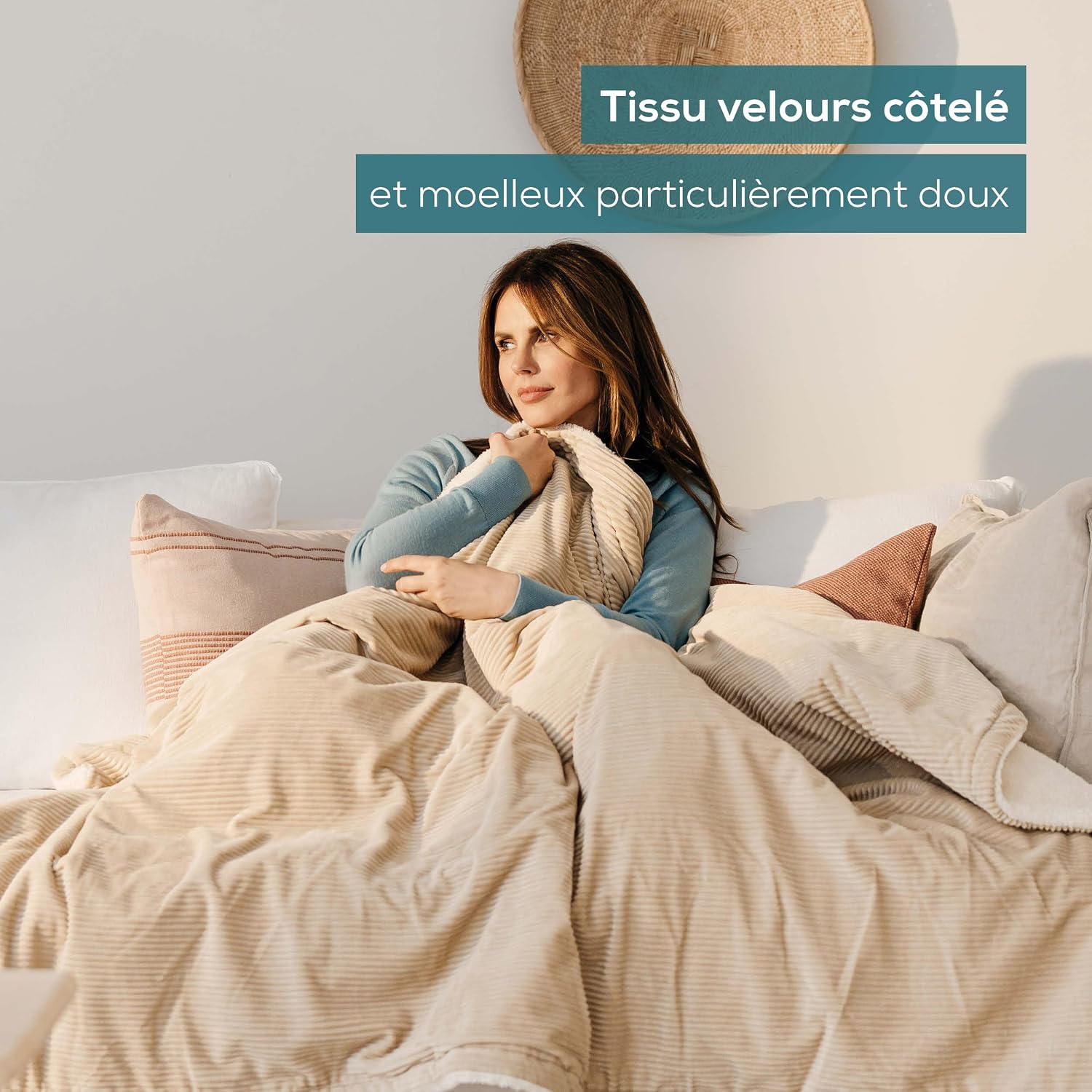 Detalle 2 de Beurer HD 80 couverture chauffante en velours côtelé beige 180x130