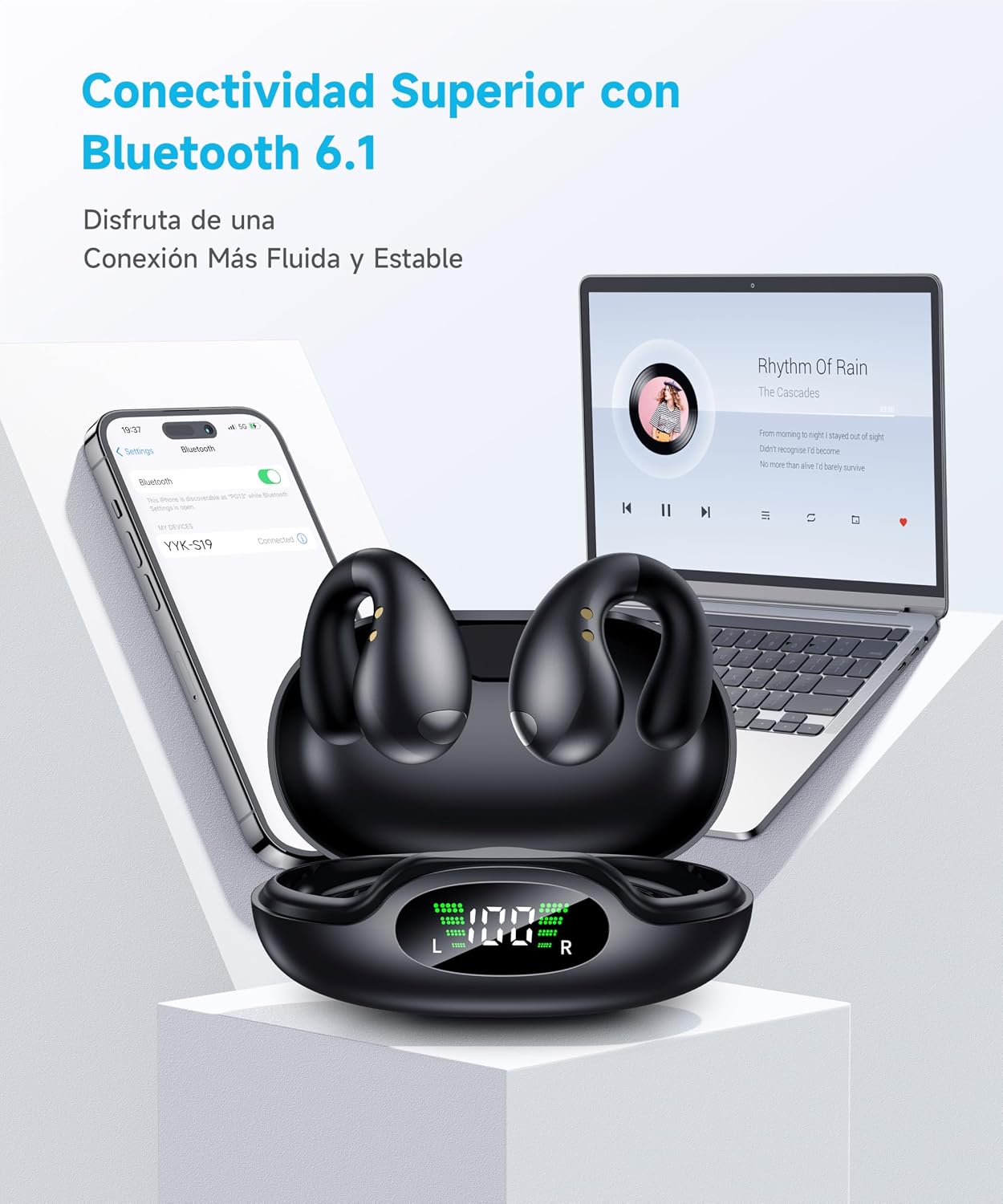 Thumbnail 5 de Boytond Cuffie Bluetooth 6.1 - Sports Wireless Auricolari Clip Orecchio con Custodia di Carica e IPX7 in Carbonio Nero