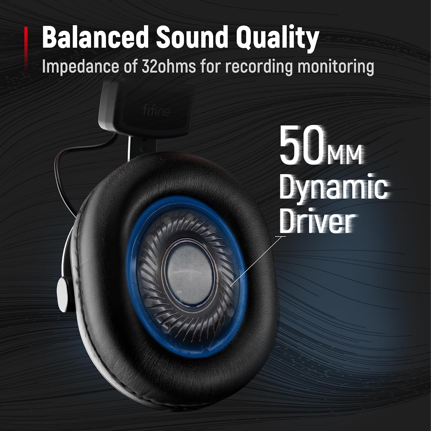 Detalle 2 de FIFINE H8 Studio Monitoring Headphones, 50 mm Drivers, Detachable Coiled Cables