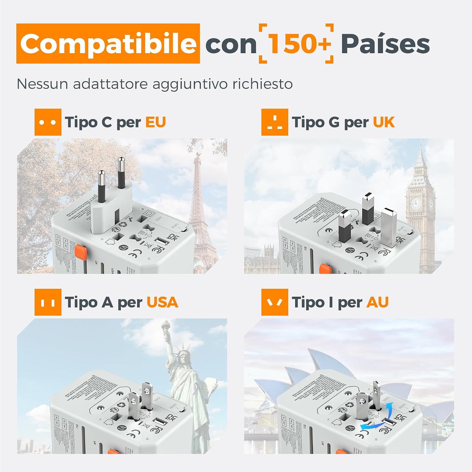 Detalle 2 de TESSAN Adattatore Universale da Viaggio 2500W 🔌