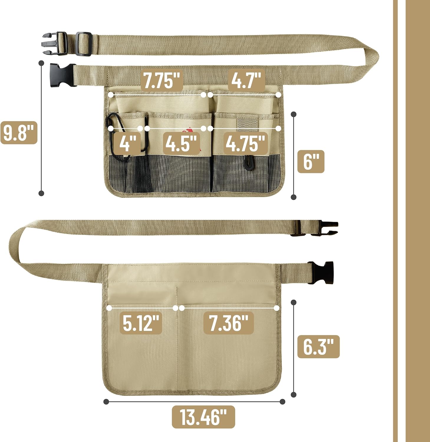 Detalle 2 de UNCO AXZN001U448VC Gardening Belt, Khaki, 7 Pockets, Water-Resistant