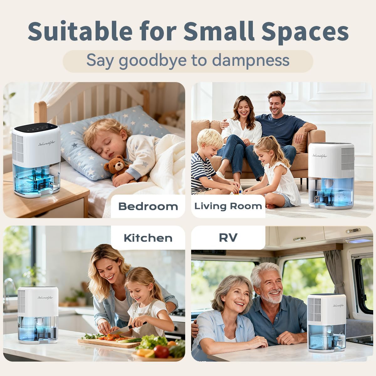 Thumbnail 6 de Small Dehumidifier for Home with 44OZ Tank, Auto Off & Defrost – 5 Timers, 3 Modes, 10 Color Lights