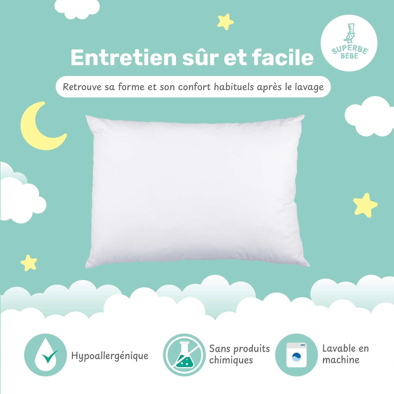 Thumbnail 4 de Oreiller Enfant 40x60 cm en Coton OEKO-TEX – Confort et Sécurité pour les 3 à 10 ans