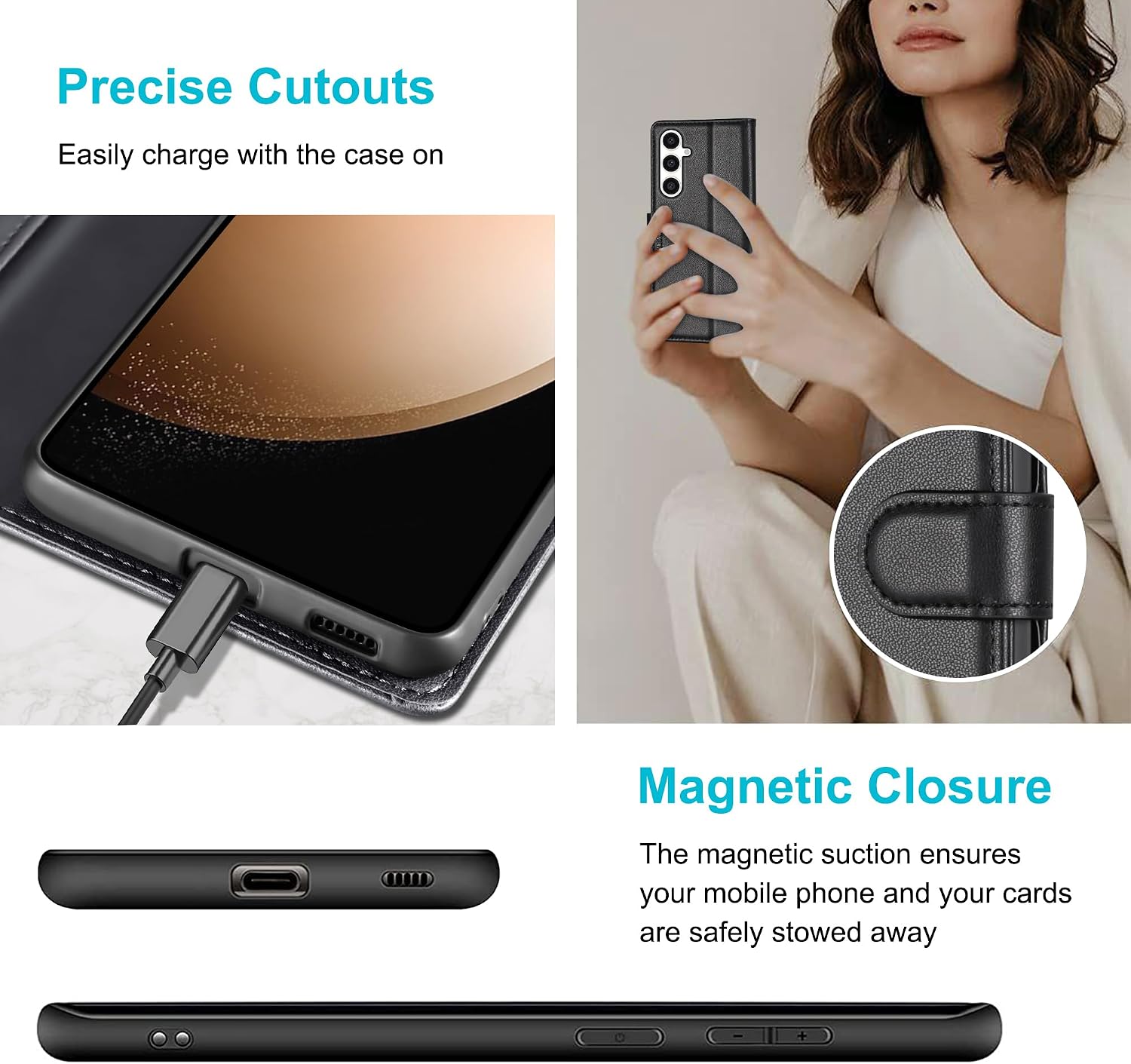Detalle de Kuafcase for Samsung Galaxy S23 FE Case with 4 Card Slots and Magnetic Closure – Black