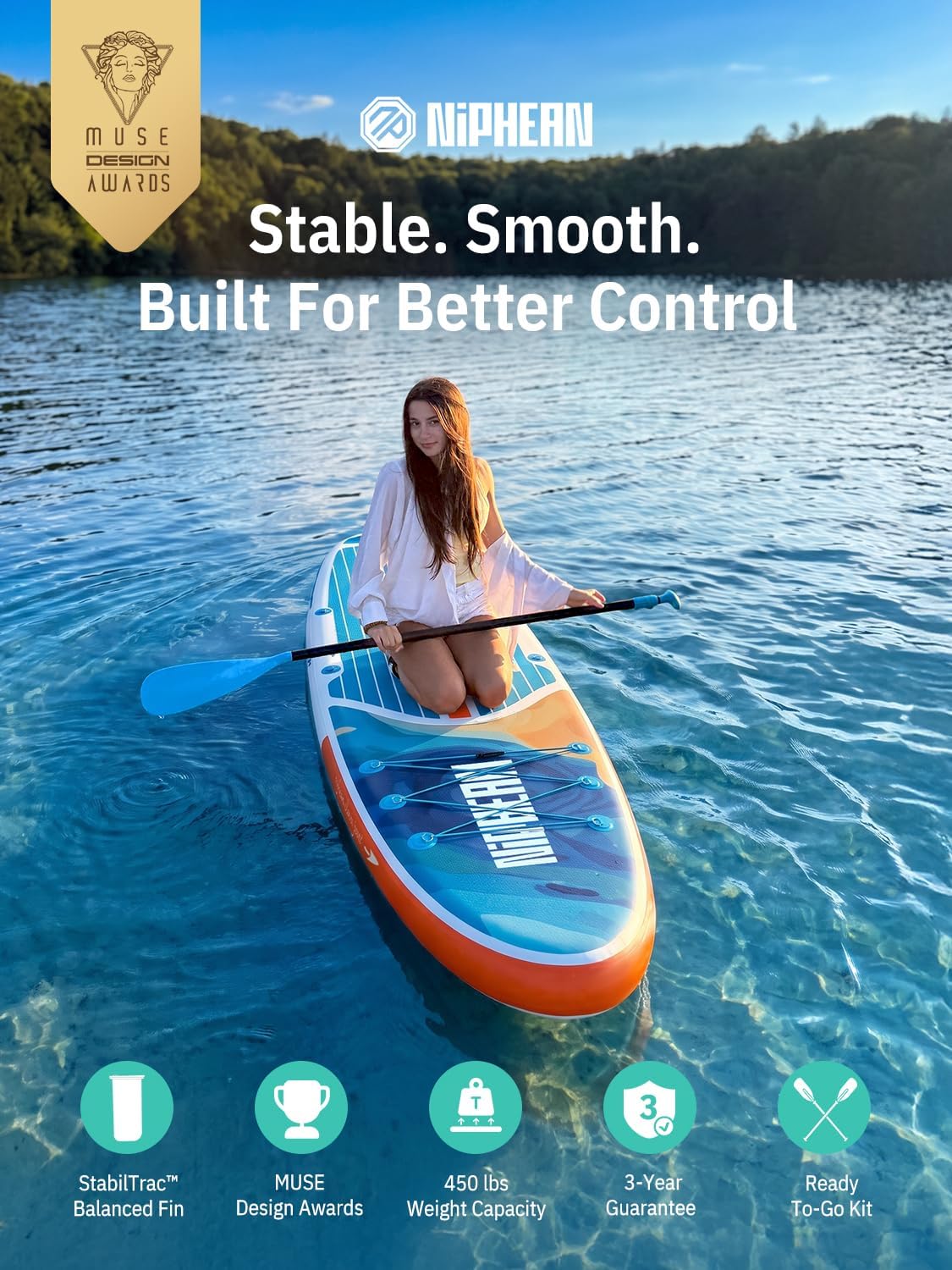 Thumbnail 1 de Niphean SUPNP320 Inflatable Paddle Board, 10'6", 450 lb Capacity, Anti-Slip Deck