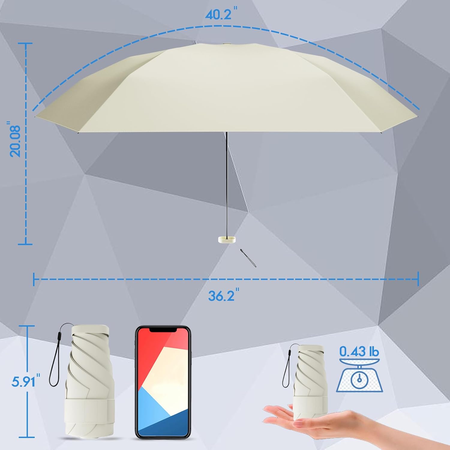 Thumbnail 1 de Windproof Mini Travel Folding Umbrella – UPF 50+ Sun & Rain Protection