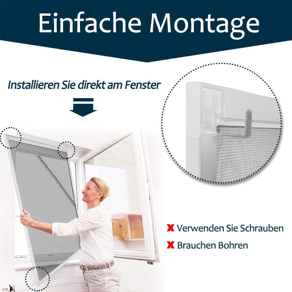 Detalle de UISEBRT Insektenschutz Fenster – Fliegengitter mit Aluminiumrahmen, 100 x 120 cm, Weiß