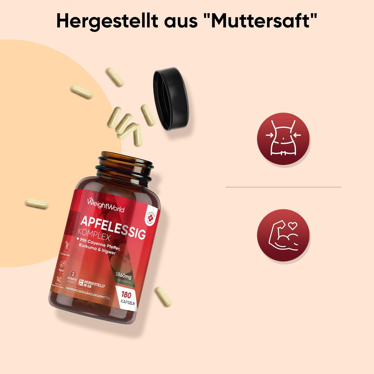 Thumbnail 5 de WeightWorld Apfelessig Kapseln mit 1860 mg Apfelwein-Essig-Komplex (180 Kapseln)