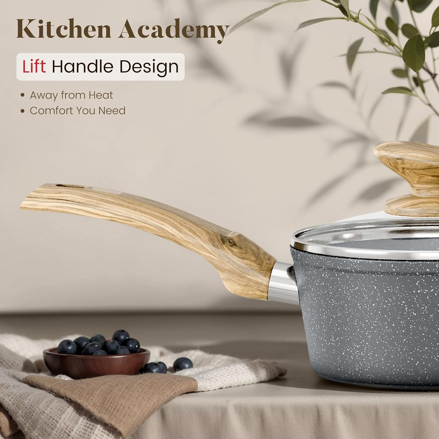 Thumbnail 4 de Kitchen Academy Induction Hob Pans and Pots Set: 12-Piece Non-Stick Granite Cookware