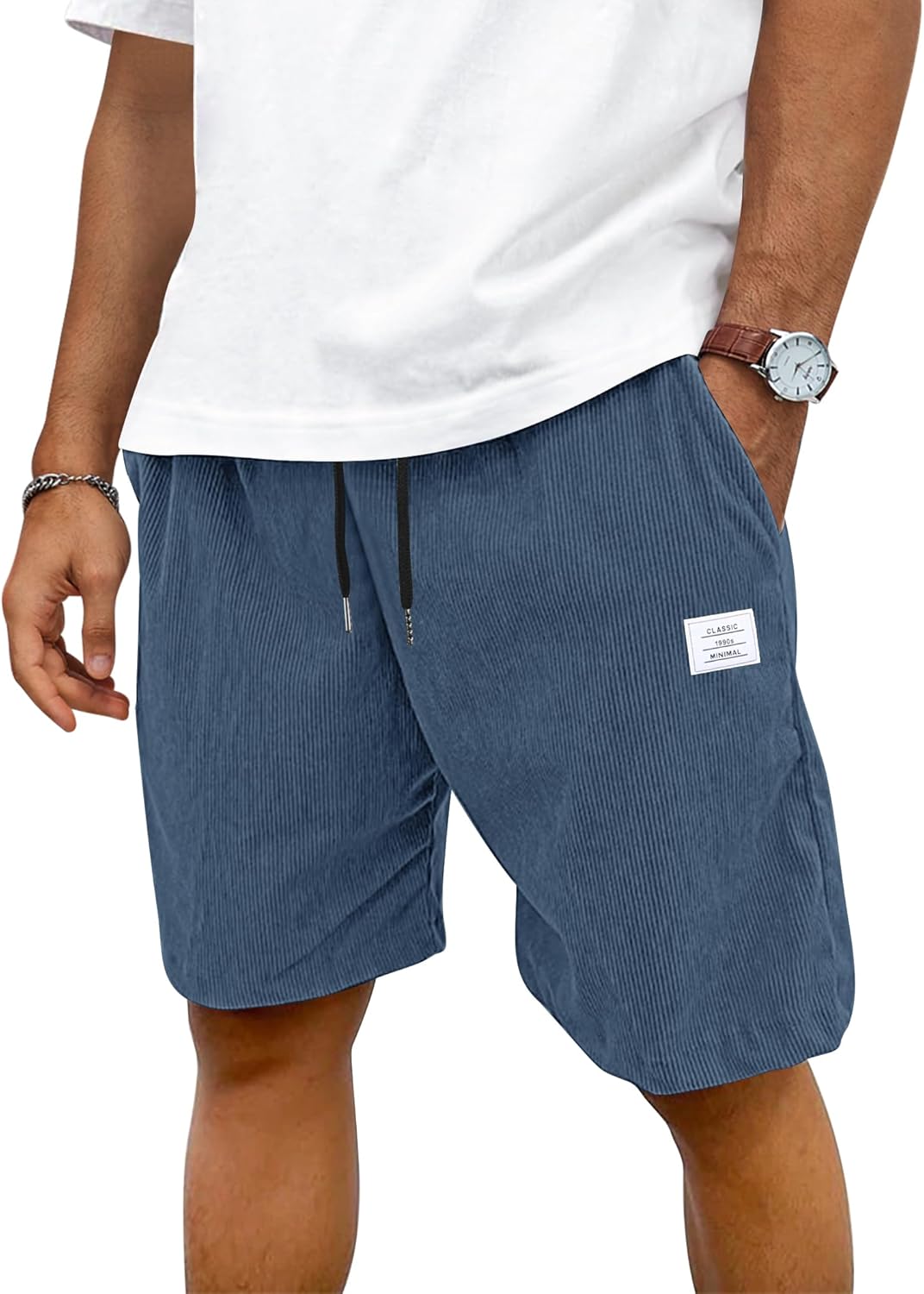 Detalle de TARAINYA Corduroy Kurze Hosen Herren – Baumwolle 65% / Polyester 35% mit Kordelzug