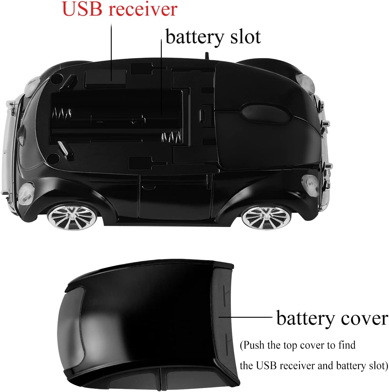 Detalle de elec Space UMCM0010B-B Wireless Car-Shaped Mouse, 1600 DPI, 2.4GHz