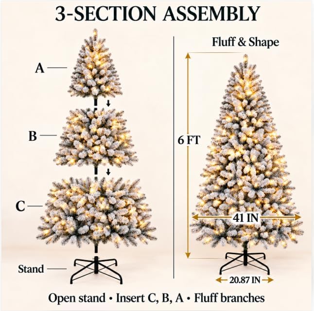 Detalle de SHOPNEW G0501A(0.17) G1503A(0.51) 6 ft Pre-Lit Flocked Snow Spruce Tree