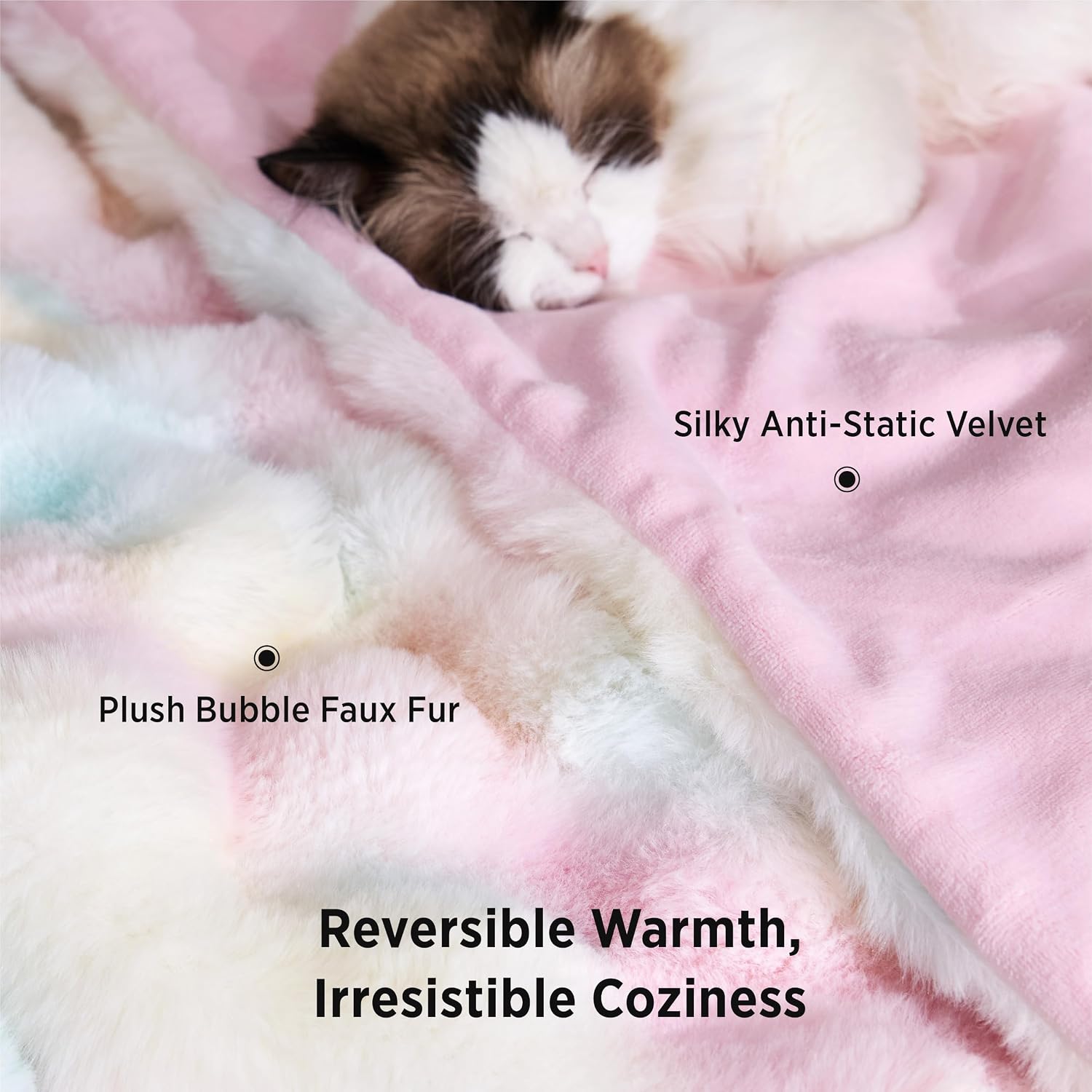 Detalle 2 de Bedsure Faux Rabbit Fur Blanket, Queen 90" x 90", Tie-Dye Rainbow