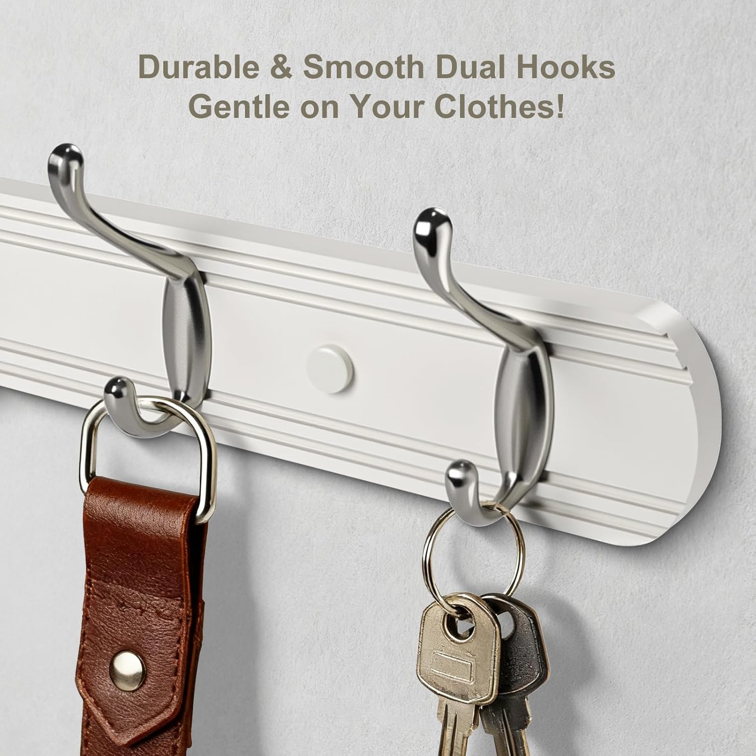Thumbnail 2 de Yundoza Coat Hooks Wall Mount – Wood Bamboo with 4 Zinc Alloy Hooks (White & Brushed Nickel)