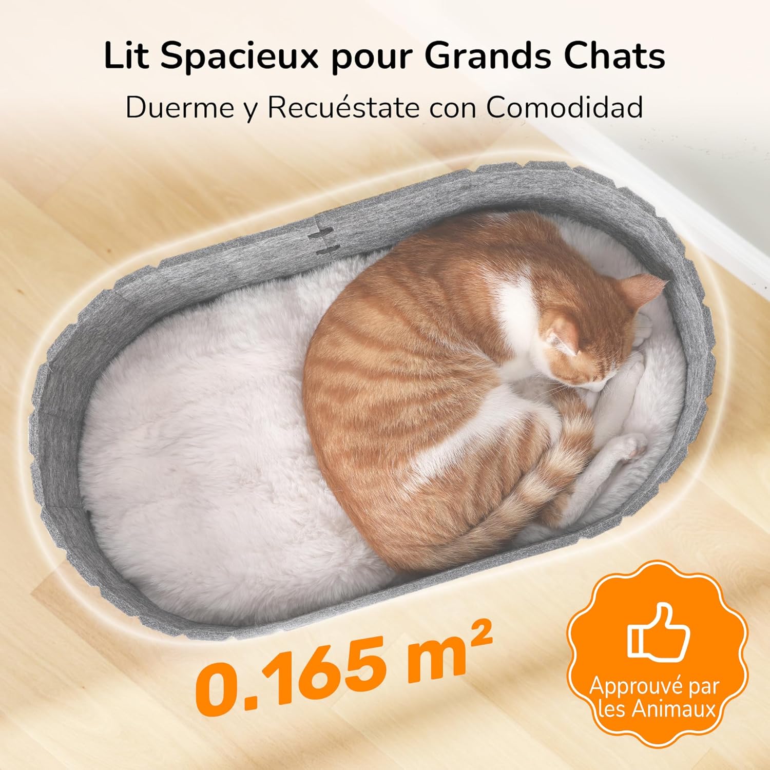 Thumbnail 1 de FUKUMARU Lit pour chats d’intérieur ovale en feutre (61 cm) gris