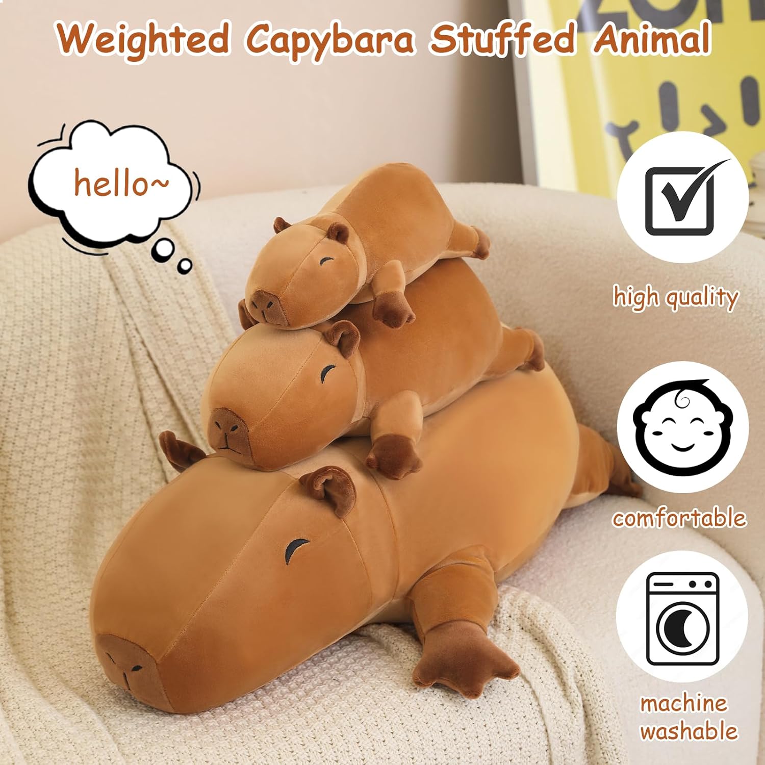 Thumbnail 1 de SQEQE Weighted Capybara Plush (9.8 inch, 0.8 lbs) — weighted stuffed animal pillow toy