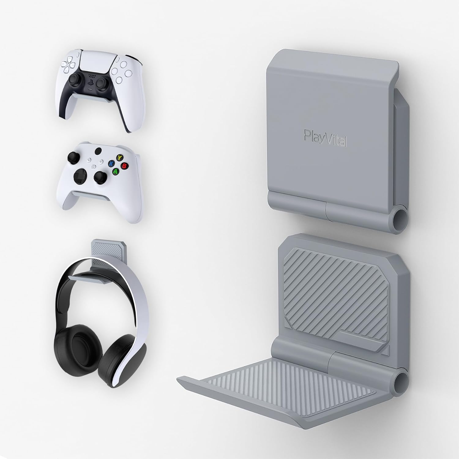 Detalle de PlayVital Foldable Controller Wall Mount for PS5/PS4 & More – 2 Set New Hope Gray