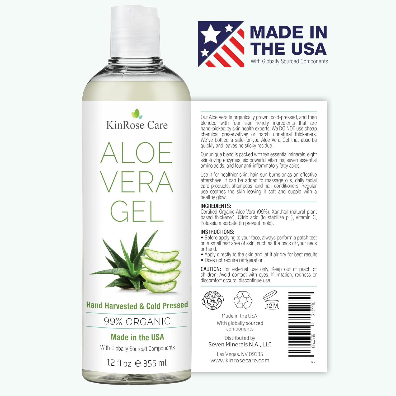 Detalle de KinRose Care 12oz Organic Aloe Vera Gel