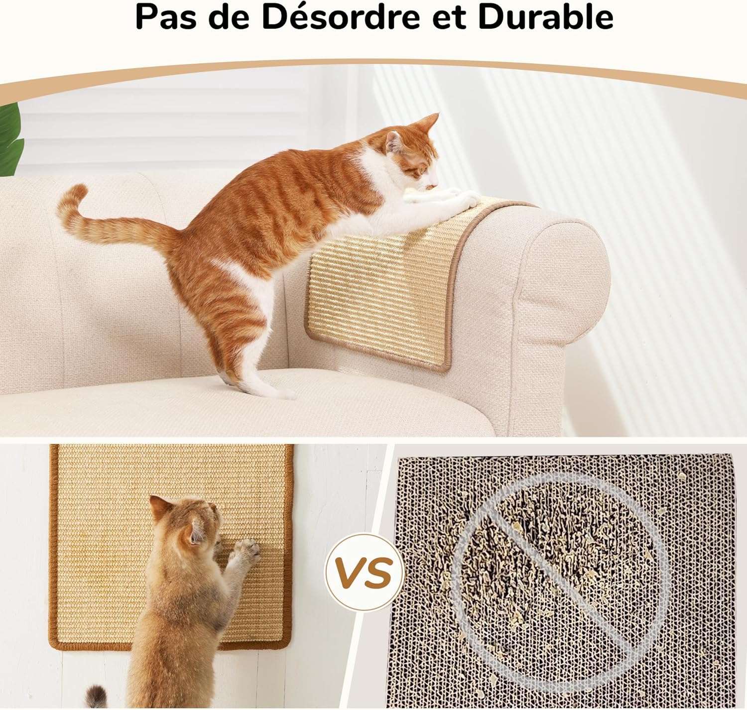 Thumbnail 4 de FUKUMARU Griffoirs pour Chats en sisal naturel 60 x 40 cm – lot de 2 tapis de grattage muraux ou au sol