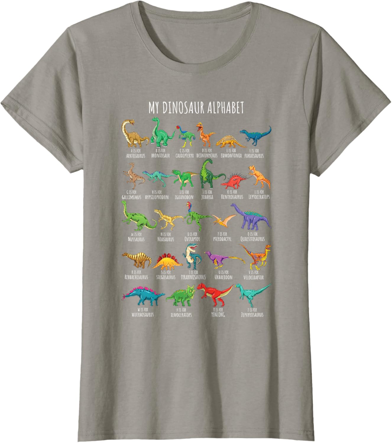 Detalle 2 de ABC Dino: Maglietta alfabetico con dinosauri A‑Z per giovani appassionati