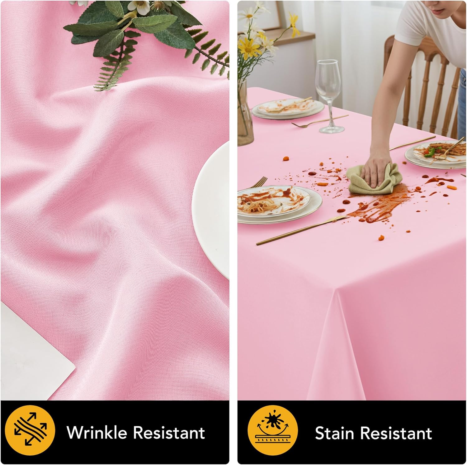 Thumbnail 3 de DailySet 10-Pack Pink Tablecloths for Rectangle Tables (60 x 102 Inches) – Stain-Resistant, Machine-Washable for 4–6 ft Tables