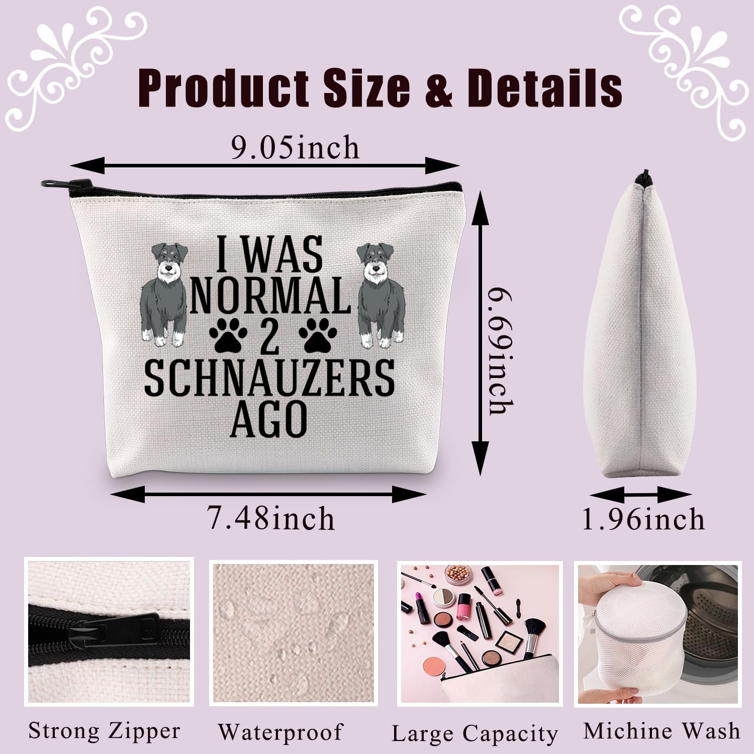 Detalle 2 de PLITI Schnauzer Makeup Bag: A Practical Gift for Schnauzer Lovers