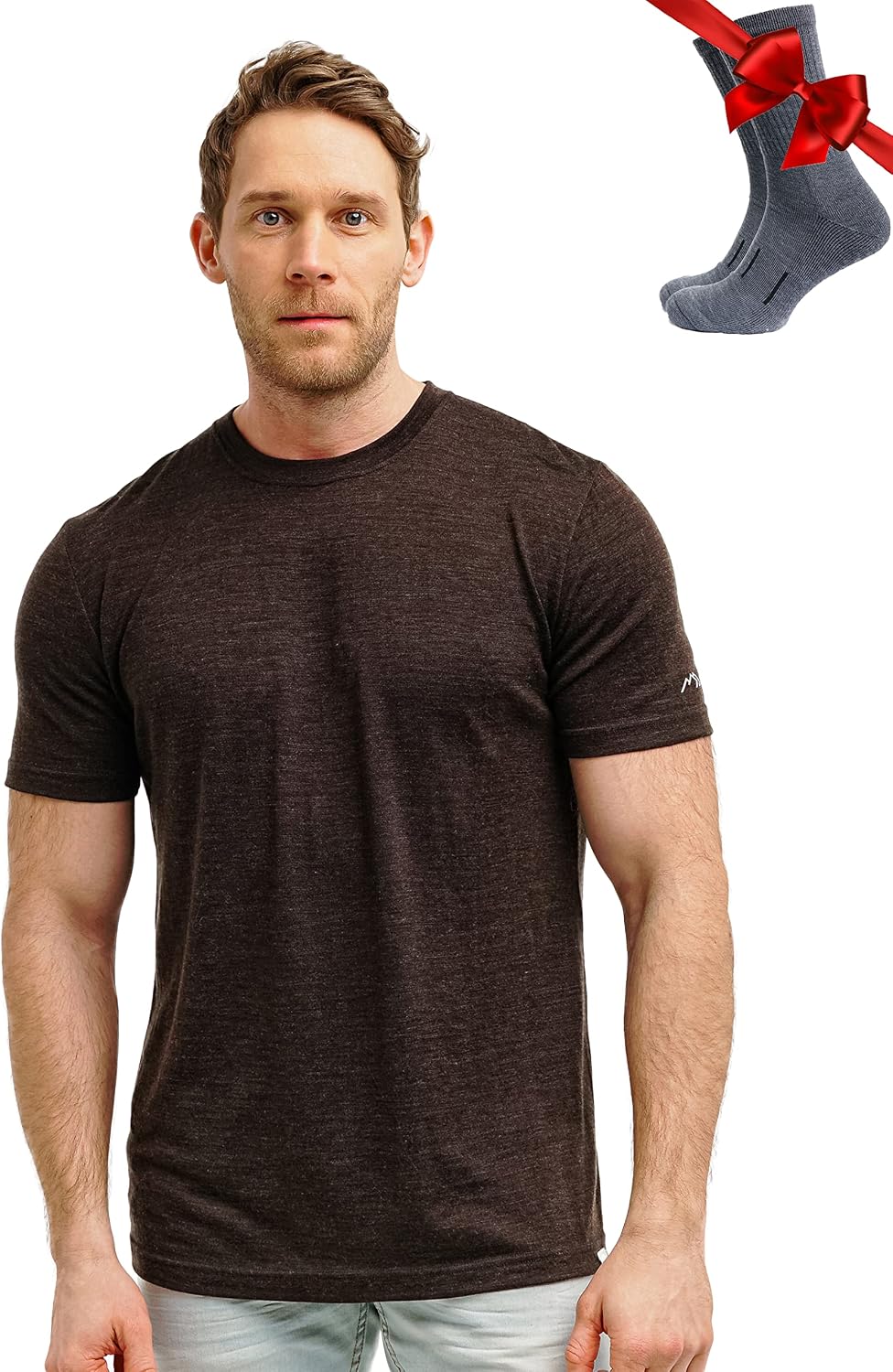 Detalle de Merino Wool T-Shirt Mens - Merino Wool Undershirt Thermal Top for Men (Includes Hiking Socks)