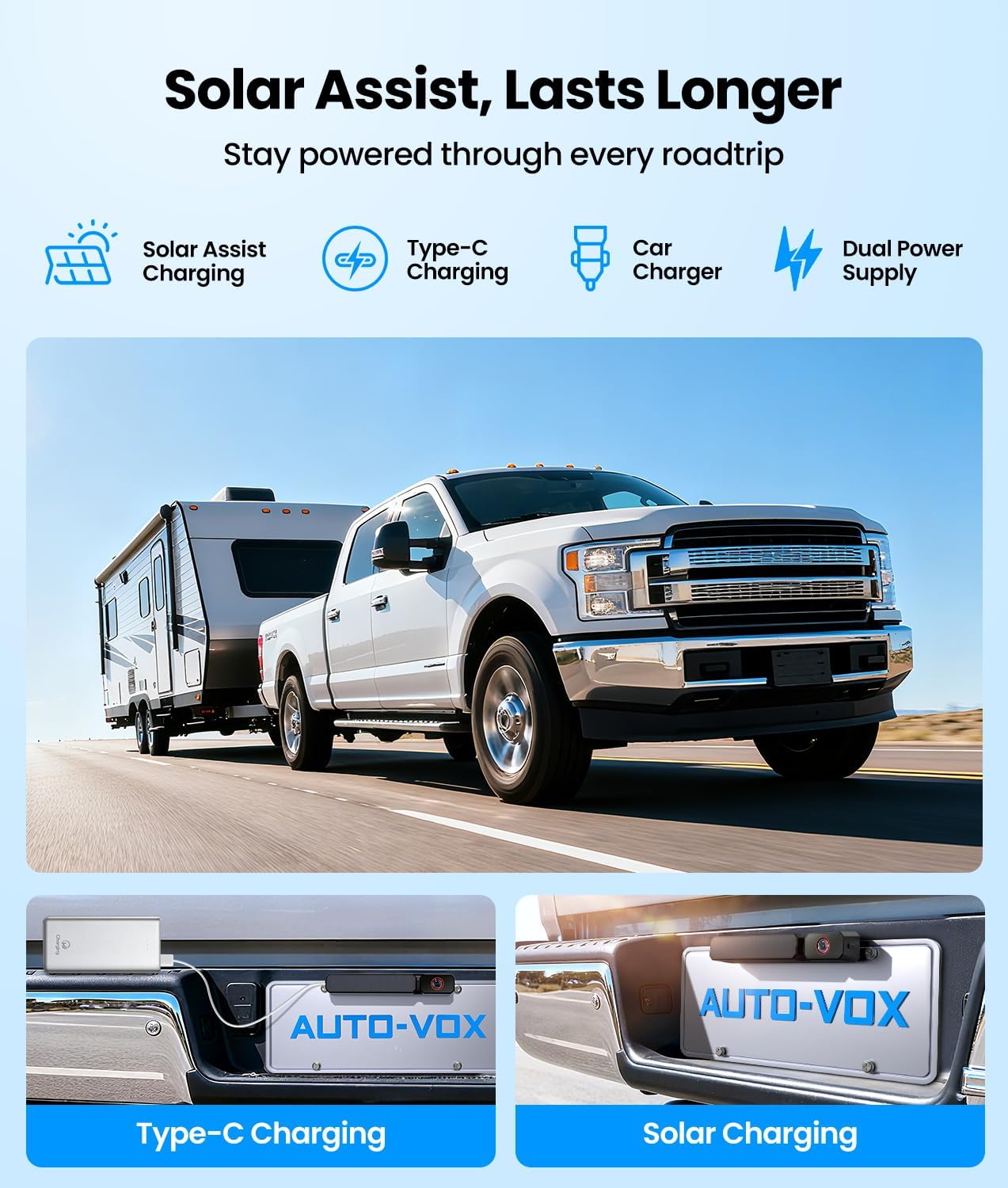 Thumbnail 1 de AUTO-VOX 2 Solar Wireless Reversing Camera Kit: Dual Cameras for Vans and Trailers