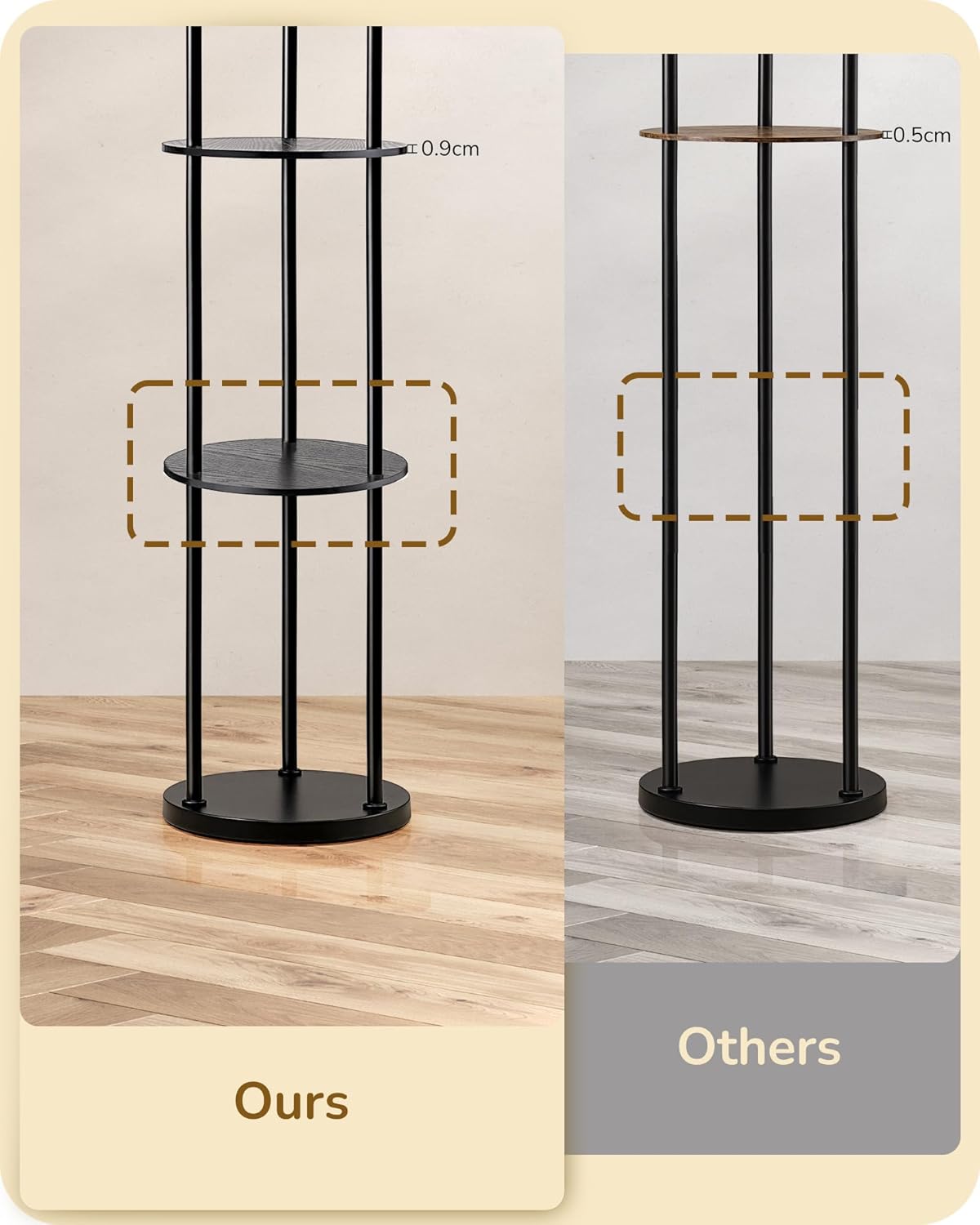 Detalle 2 de EDISHINE Lampada da Terra Boho Vintage con Mensola e Ripiano – Piantana 3 Luci E27