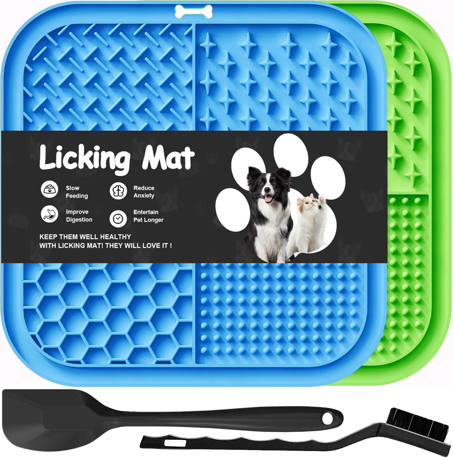 Detalle de Azyh 2 Alfombrillas para Lamer perros y gatos 20x20 cm con ventosas | Alimentador lento y tapete anti estrés