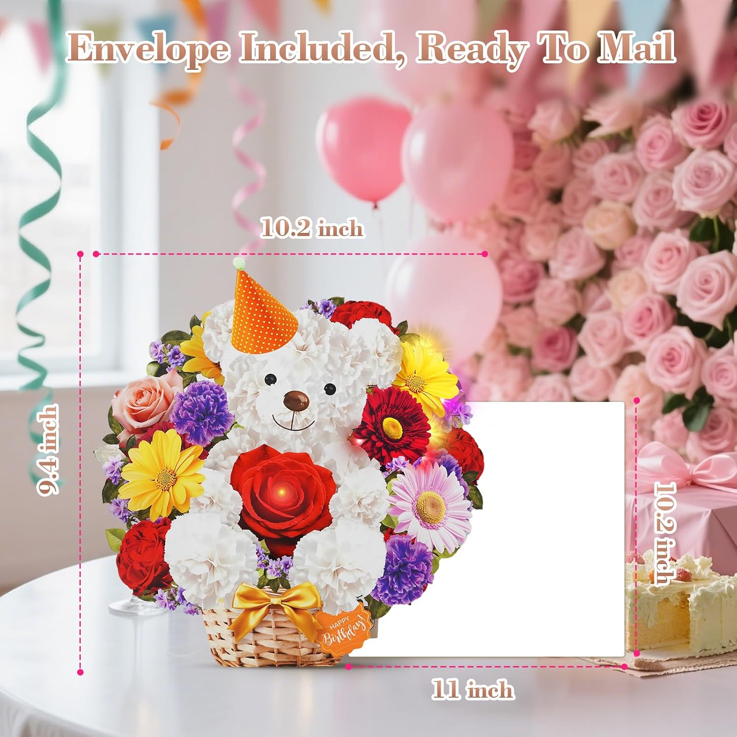 Detalle de WUJUN Bear & Daisy Pop-Up Birthday Card with Music & Lights (10 inch flower bouquet)